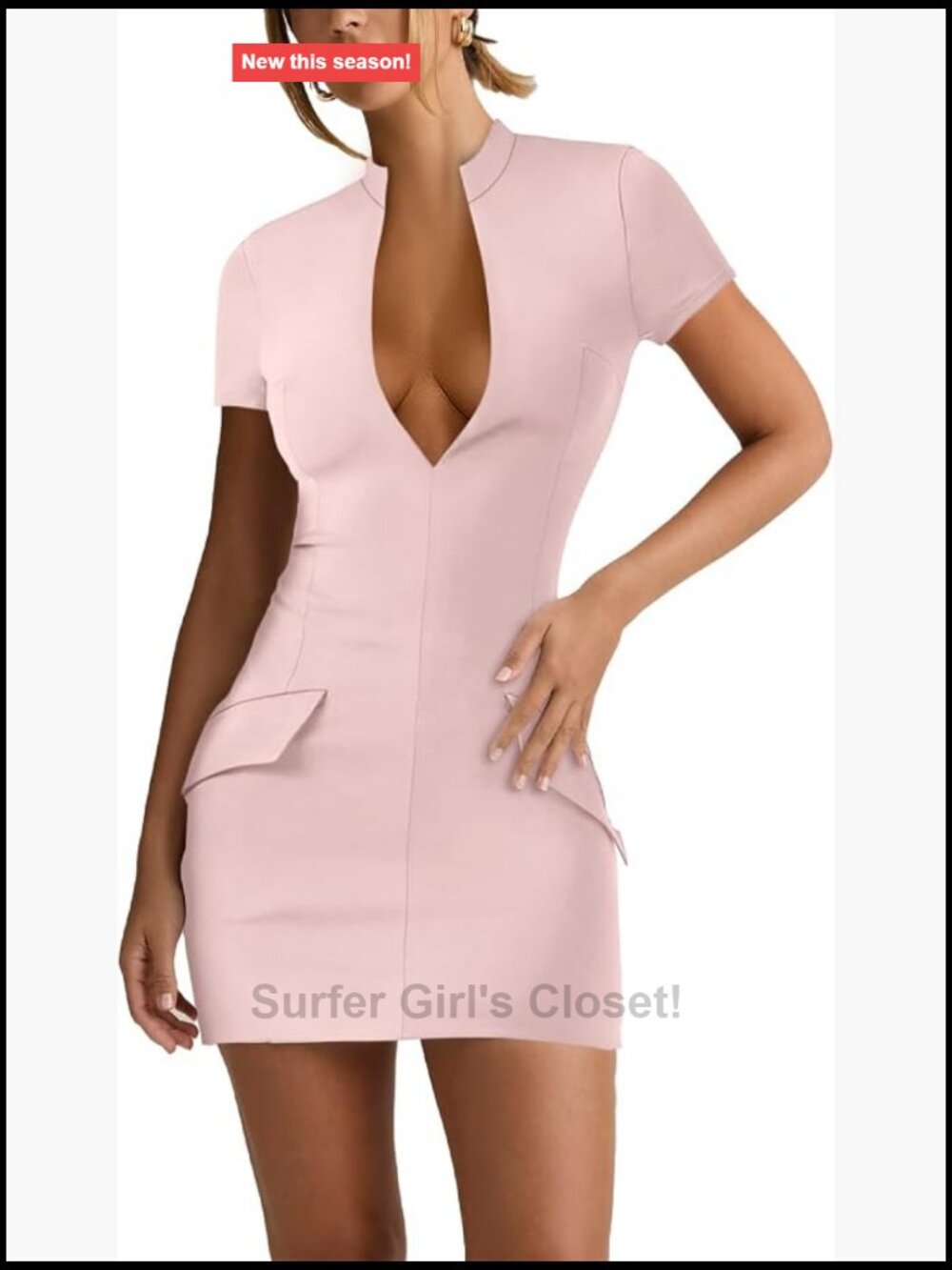 Sexy Short Sleeve Deep V-Neck Bodycon Mini Club Dress